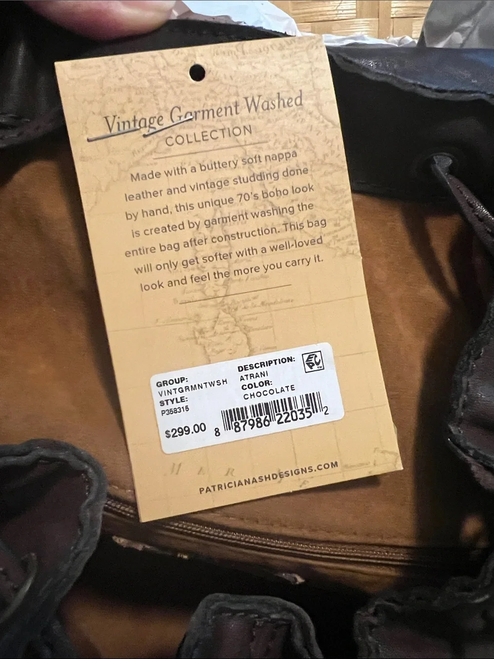 Patricia Nash Dark Brown Leather Backpack with Brass Studs